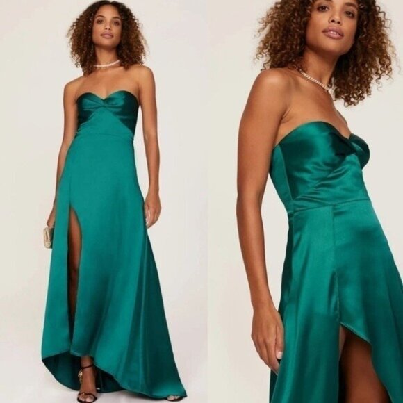 ELLE ZEITOUNE Magnolia Emerald Evening Gown Size Large Dress Strapless Cocktail - Picture 1 of 11
